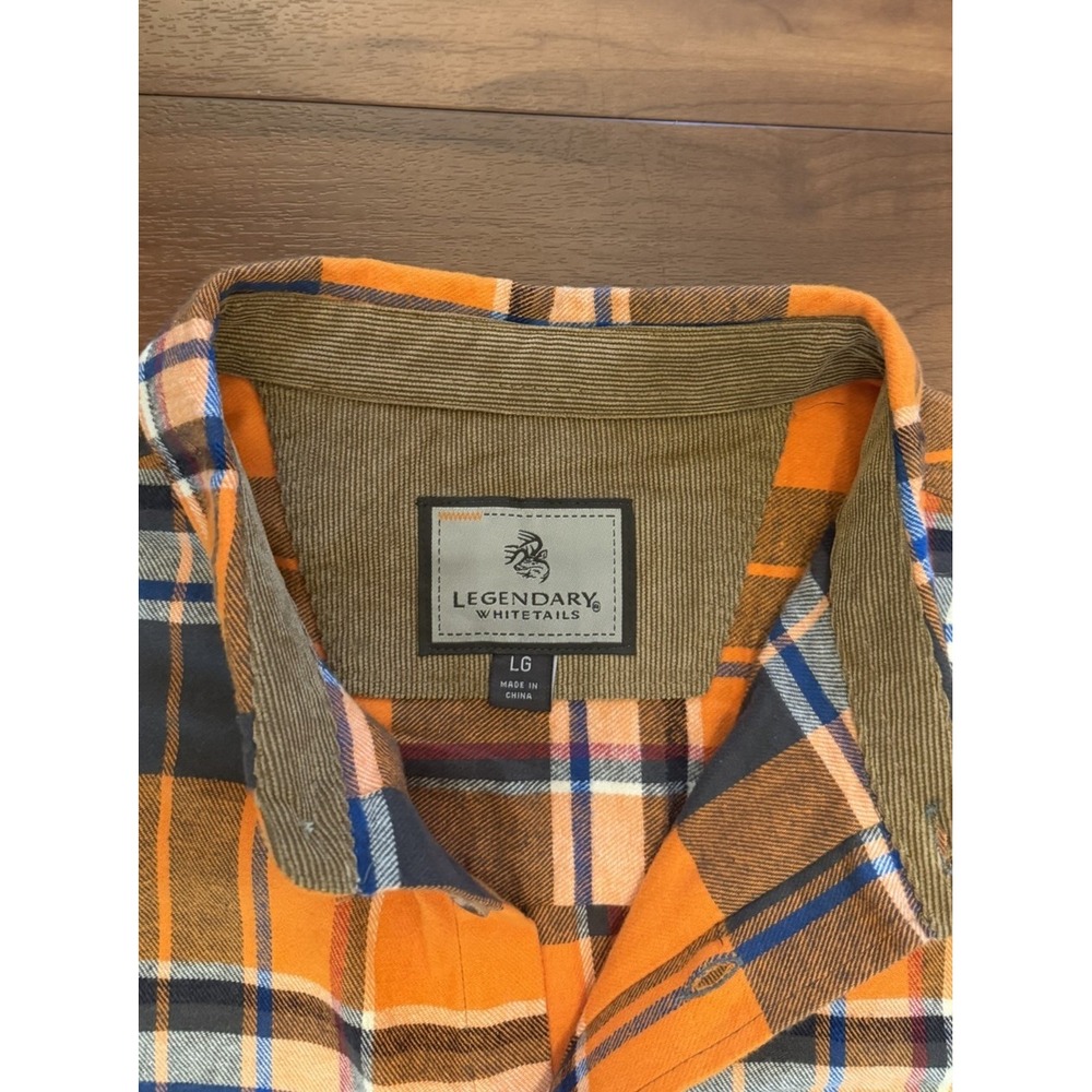 Legendary Whitetails Flannel Shirt Orange Plaid Button Up Cotton Mens Size Large - Picture 4 of 11